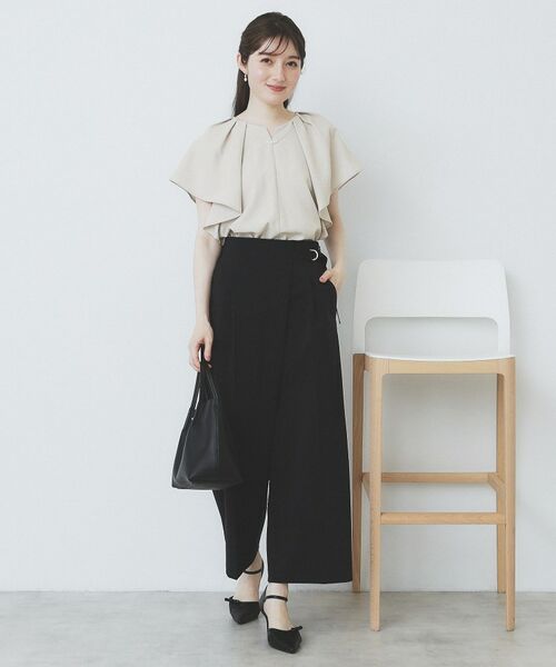 index / インデックス シャツ・ブラウス | 《7色展開/S-LLサイズ》フリルタックスリーブキーネックブラウス【吸水速乾/洗濯機可/イージーアイロン/抗ピル】 | 詳細11