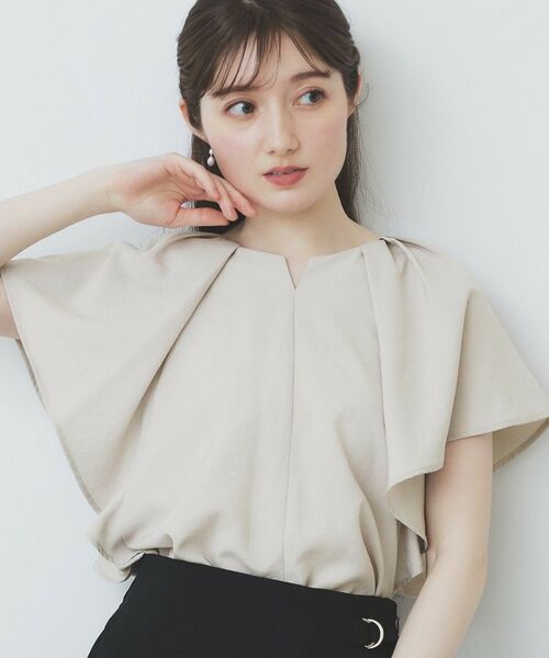 index / インデックス シャツ・ブラウス | 《7色展開/S-LLサイズ》フリルタックスリーブキーネックブラウス【吸水速乾/洗濯機可/イージーアイロン/抗ピル】 | 詳細13