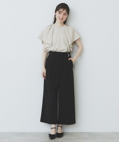 index / インデックス シャツ・ブラウス | 《7色展開/S-LLサイズ》フリルタックスリーブキーネックブラウス【吸水速乾/洗濯機可/イージーアイロン/抗ピル】 | 詳細14