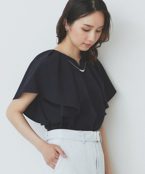 index / インデックス シャツ・ブラウス | 《7色展開/S-LLサイズ》フリルタックスリーブキーネックブラウス【吸水速乾/洗濯機可/イージーアイロン/抗ピル】 | 詳細16