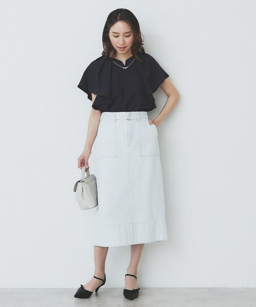 index / インデックス シャツ・ブラウス | 《7色展開/S-LLサイズ》フリルタックスリーブキーネックブラウス【吸水速乾/洗濯機可/イージーアイロン/抗ピル】 | 詳細17