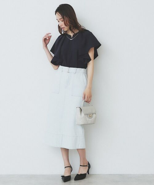 index / インデックス シャツ・ブラウス | 《7色展開/S-LLサイズ》フリルタックスリーブキーネックブラウス【吸水速乾/洗濯機可/イージーアイロン/抗ピル】 | 詳細18