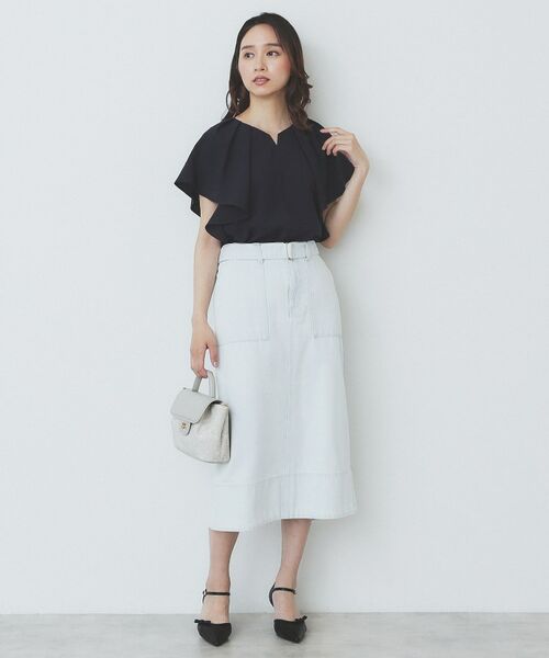 index / インデックス シャツ・ブラウス | 《7色展開/S-LLサイズ》フリルタックスリーブキーネックブラウス【吸水速乾/洗濯機可/イージーアイロン/抗ピル】 | 詳細20