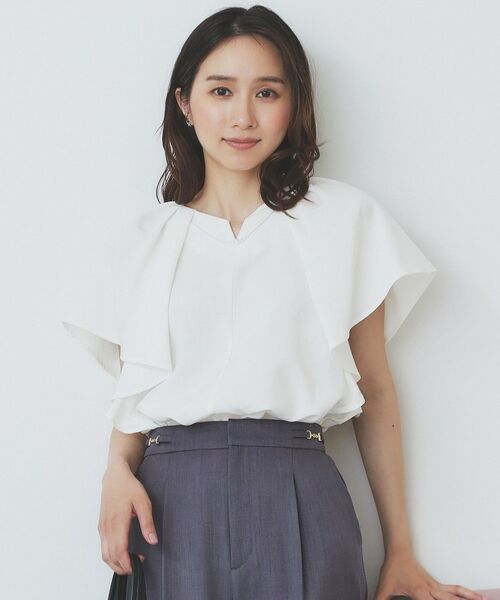 index / インデックス シャツ・ブラウス | 《7色展開/S-LLサイズ》フリルタックスリーブキーネックブラウス【吸水速乾/洗濯機可/イージーアイロン/抗ピル】 | 詳細22