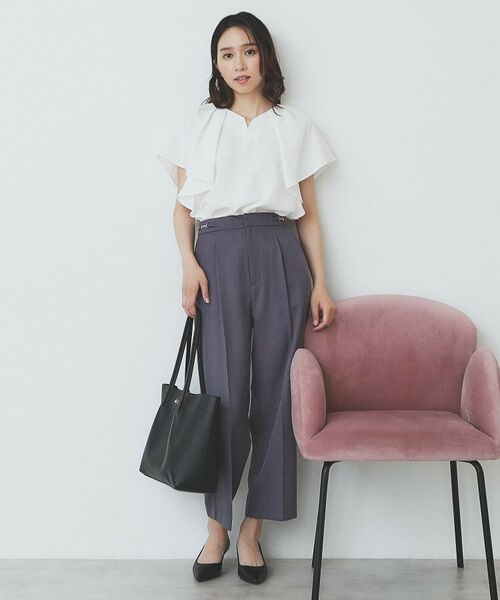 index / インデックス シャツ・ブラウス | 《7色展開/S-LLサイズ》フリルタックスリーブキーネックブラウス【吸水速乾/洗濯機可/イージーアイロン/抗ピル】 | 詳細23