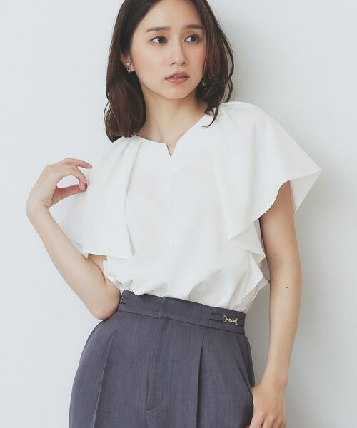 index / インデックス シャツ・ブラウス | 《7色展開/S-LLサイズ》フリルタックスリーブキーネックブラウス【吸水速乾/洗濯機可/イージーアイロン/抗ピル】 | 詳細25