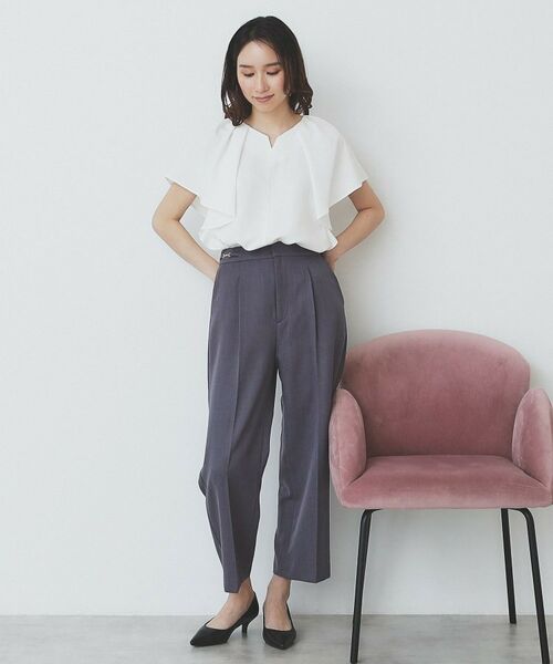 index / インデックス シャツ・ブラウス | 《7色展開/S-LLサイズ》フリルタックスリーブキーネックブラウス【吸水速乾/洗濯機可/イージーアイロン/抗ピル】 | 詳細26