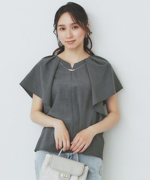 index / インデックス シャツ・ブラウス | 《7色展開/S-LLサイズ》フリルタックスリーブキーネックブラウス【吸水速乾/洗濯機可/イージーアイロン/抗ピル】 | 詳細28