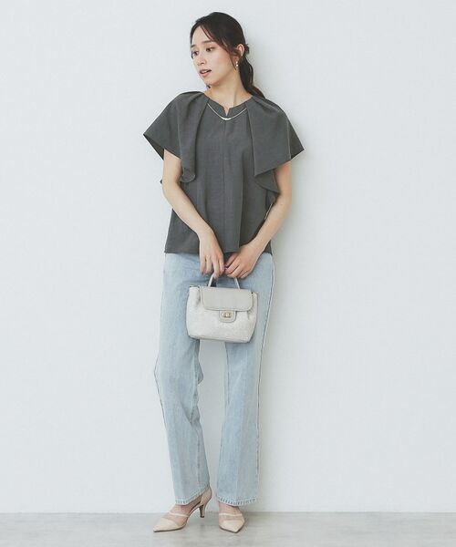 index / インデックス シャツ・ブラウス | 《7色展開/S-LLサイズ》フリルタックスリーブキーネックブラウス【吸水速乾/洗濯機可/イージーアイロン/抗ピル】 | 詳細29