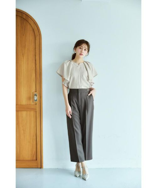 index / インデックス シャツ・ブラウス | 《7色展開/S-LLサイズ》フリルタックスリーブキーネックブラウス【吸水速乾/洗濯機可/イージーアイロン/抗ピル】 | 詳細3