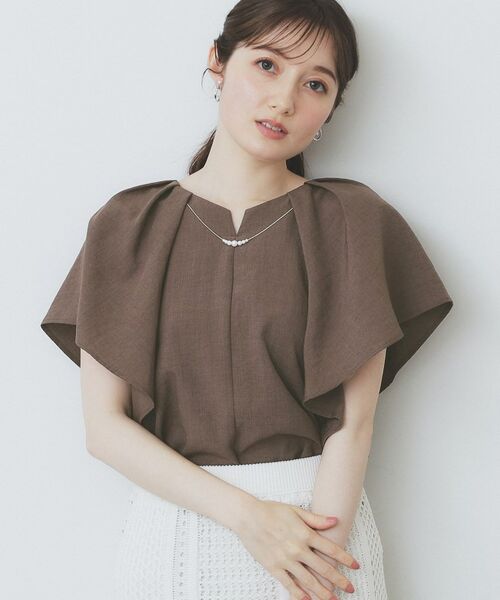 index / インデックス シャツ・ブラウス | 《7色展開/S-LLサイズ》フリルタックスリーブキーネックブラウス【吸水速乾/洗濯機可/イージーアイロン/抗ピル】 | 詳細4