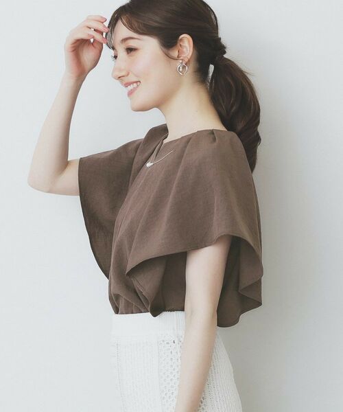 index / インデックス シャツ・ブラウス | 《7色展開/S-LLサイズ》フリルタックスリーブキーネックブラウス【吸水速乾/洗濯機可/イージーアイロン/抗ピル】 | 詳細5