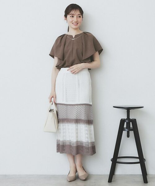 index / インデックス シャツ・ブラウス | 《7色展開/S-LLサイズ》フリルタックスリーブキーネックブラウス【吸水速乾/洗濯機可/イージーアイロン/抗ピル】 | 詳細6