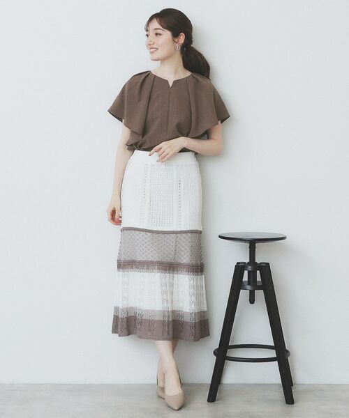 index / インデックス シャツ・ブラウス | 《7色展開/S-LLサイズ》フリルタックスリーブキーネックブラウス【吸水速乾/洗濯機可/イージーアイロン/抗ピル】 | 詳細8