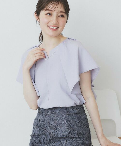 index/インデックス 《7色展開/S-LLサイズ》フリルタックスリーブキーネックブラウス【吸水速乾/洗濯機可/イージーアイロン/抗ピル】 ラベンダー(880) 38(M) index/インデックス 《7色展開/S-LLサイズ》フリルタックスリーブキーネックブラウス【吸水速乾/洗濯機可/イージーアイロン/抗ピル】 ラベンダー(880) 38(M)