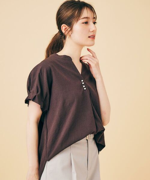 index / インデックス シャツ・ブラウス | 《7色展開/XS-LLサイズ》タックスリーブスキッパーブラウス【洗濯機洗い可/吸水速乾/抗ピル/防シワ/イージーアイロン】 | 詳細1