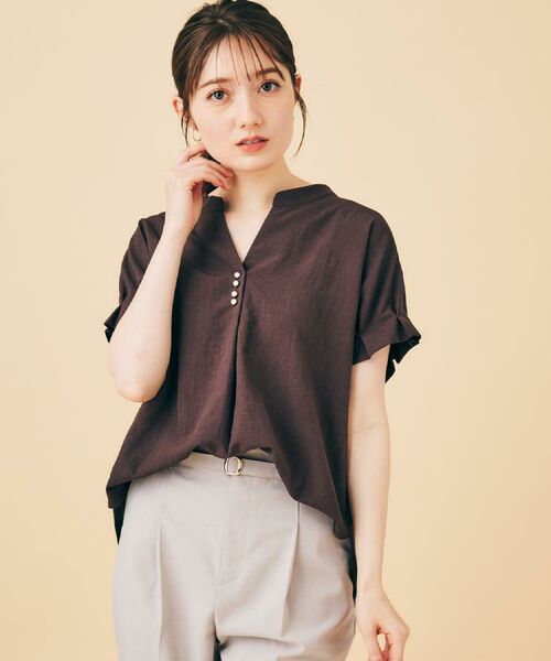 index / インデックス シャツ・ブラウス | 《7色展開/XS-LLサイズ》タックスリーブスキッパーブラウス【洗濯機洗い可/吸水速乾/抗ピル/防シワ/イージーアイロン】 | 詳細2