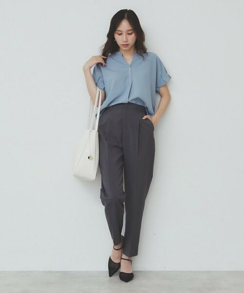 index / インデックス シャツ・ブラウス | 《7色展開/XS-LLサイズ》タックスリーブスキッパーブラウス【洗濯機洗い可/吸水速乾/抗ピル/防シワ/イージーアイロン】 | 詳細21