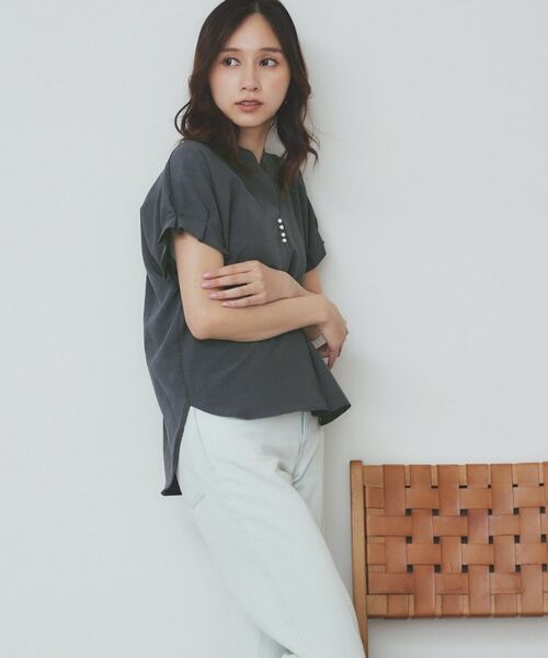 index / インデックス シャツ・ブラウス | 《7色展開/XS-LLサイズ》タックスリーブスキッパーブラウス【洗濯機洗い可/吸水速乾/抗ピル/防シワ/イージーアイロン】 | 詳細24