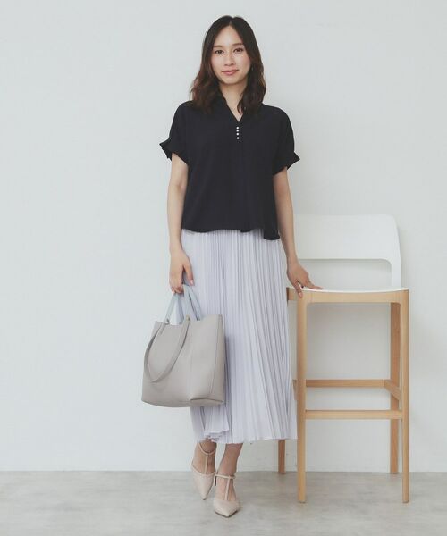 index / インデックス シャツ・ブラウス | 《7色展開/XS-LLサイズ》タックスリーブスキッパーブラウス【洗濯機洗い可/吸水速乾/抗ピル/防シワ/イージーアイロン】 | 詳細29