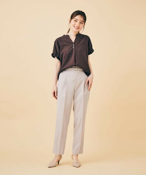 index / インデックス シャツ・ブラウス | 《7色展開/XS-LLサイズ》タックスリーブスキッパーブラウス【洗濯機洗い可/吸水速乾/抗ピル/防シワ/イージーアイロン】 | 詳細3