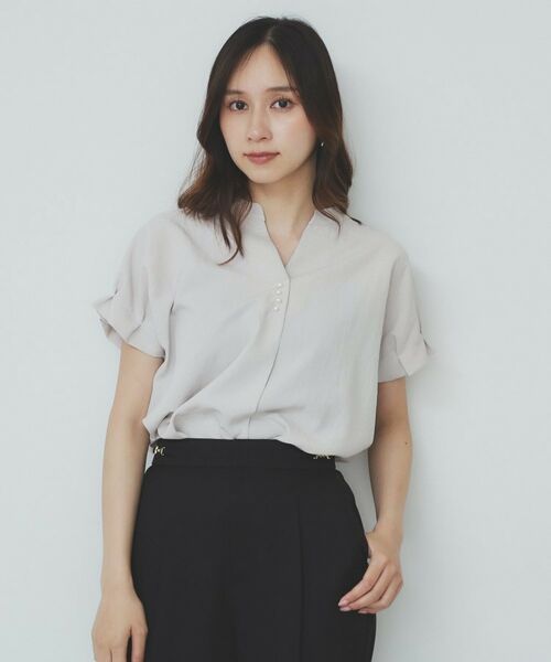 index / インデックス シャツ・ブラウス | 《7色展開/XS-LLサイズ》タックスリーブスキッパーブラウス【洗濯機洗い可/吸水速乾/抗ピル/防シワ/イージーアイロン】 | 詳細8