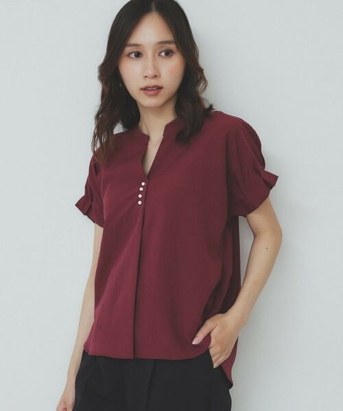 index/インデックス 《7色展開/XS-LLサイズ》タックスリーブスキッパーブラウス【洗濯機洗い可/吸水速乾/抗ピル/防シワ/イージーアイロン】 ボルドー(064) 38(M) index/インデックス 《7色展開/XS-LLサイズ》タックスリーブスキッパーブラウス【洗濯機洗い可/吸水速乾/抗ピル/防シワ/イージーアイロン】 ボルドー(064) 38(M)