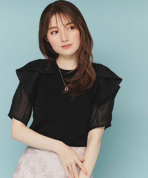 index / インデックス ニット・セーター | リボンスリーブドッキングニット【洗濯機洗い可/抗ピル】(ブラック(019))