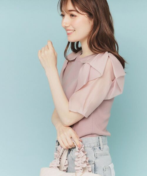 index / インデックス ニット・セーター | リボンスリーブドッキングニット【洗濯機洗い可/抗ピル】(ピンク(071))