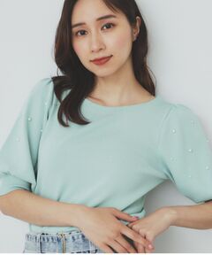 index / インデックス ニット・セーター | ドライタッチ パール調パフスリーブニット【洗濯機洗い可/UVケア/抗ピル/接触冷感】