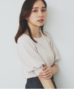 index / インデックス ニット・セーター | ドライタッチ パール調パフスリーブニット【洗濯機洗い可/UVケア/抗ピル/接触冷感】