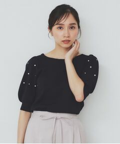 index / インデックス ニット・セーター | ドライタッチ パール調パフスリーブニット【洗濯機洗い可/UVケア/抗ピル/接触冷感】