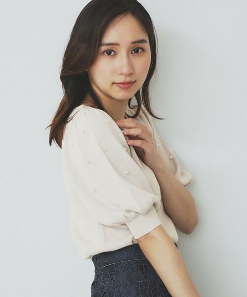 index / インデックス ニット・セーター | ドライタッチ パール調パフスリーブニット【洗濯機洗い可/UVケア/抗ピル/接触冷感】 | 詳細5