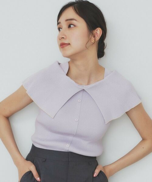 index / インデックス ニット・セーター | 前後2wayオフショルビッグカラーニット【洗濯機洗い可/抗ピル】(ラベンダー(580))