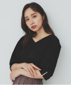 index / インデックス カットソー | 《5色展開》Vネックタックパフスリーブトップス【洗濯機洗い可/UVケア/接触冷感】