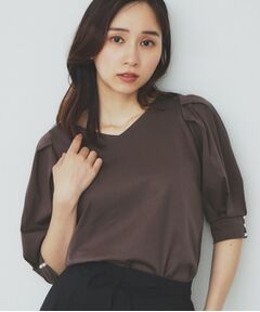 index / インデックス カットソー | 《5色展開》Vネックタックパフスリーブトップス【洗濯機洗い可/UVケア/接触冷感】