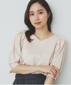 index / インデックス カットソー | 《5色展開》Vネックタックパフスリーブトップス【洗濯機洗い可/UVケア/接触冷感】