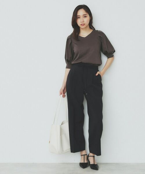 index / インデックス カットソー | 《5色展開》Vネックタックパフスリーブトップス【洗濯機洗い可/UVケア/接触冷感】 | 詳細10