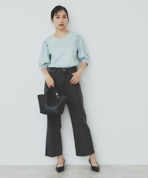 index / インデックス カットソー | 《5色展開》Vネックタックパフスリーブトップス【洗濯機洗い可/UVケア/接触冷感】 | 詳細20