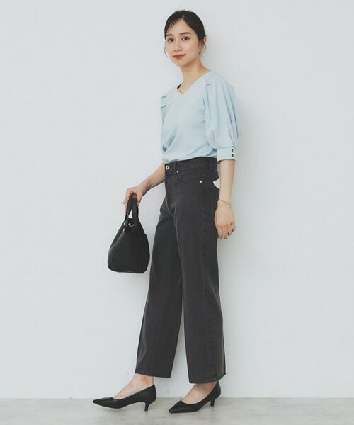 index / インデックス カットソー | 《5色展開》Vネックタックパフスリーブトップス【洗濯機洗い可/UVケア/接触冷感】 | 詳細21