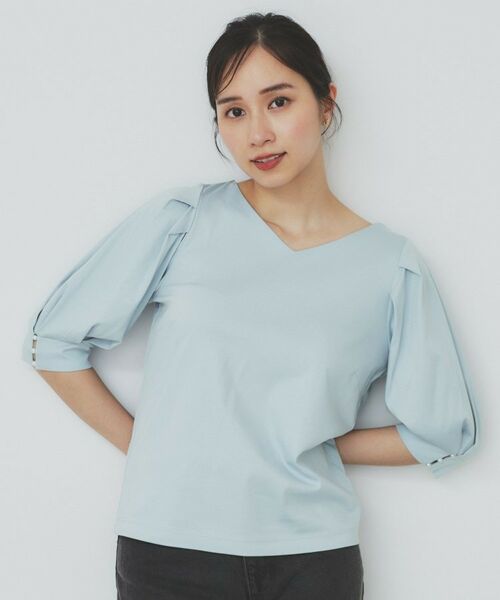 index / インデックス カットソー | 《5色展開》Vネックタックパフスリーブトップス【洗濯機洗い可/UVケア/接触冷感】 | 詳細23