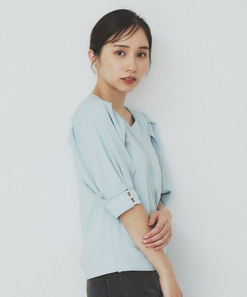 index / インデックス カットソー | 《5色展開》Vネックタックパフスリーブトップス【洗濯機洗い可/UVケア/接触冷感】 | 詳細24