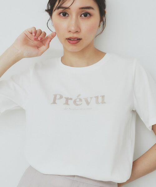 index / インデックス Tシャツ | スパンコール刺繍ロゴTシャツ【洗濯機洗い可/接触冷感/UVケア】(オフホワイト(003))