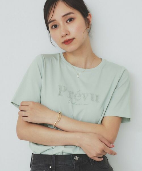 index / インデックス Tシャツ | スパンコール刺繍ロゴTシャツ【洗濯機洗い可/接触冷感/UVケア】(ミントグリーン(021))