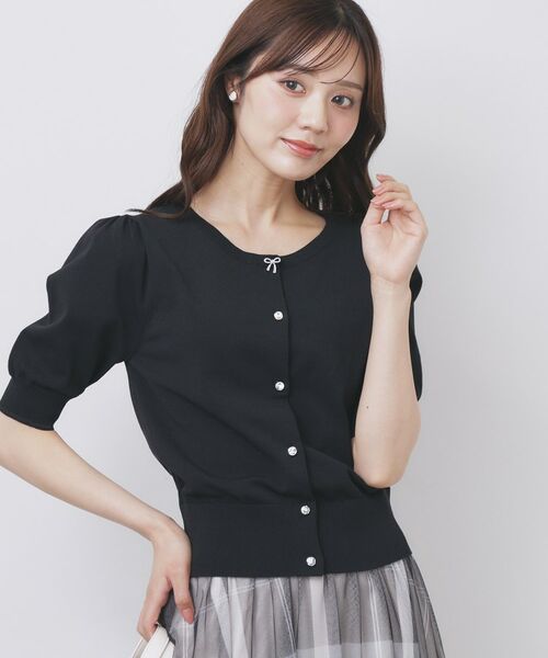 index / インデックス カーディガン・ボレロ | クルーネック半袖カーディガン【洗濯機洗い可/抗ピル/UVケア】(ブラック(019))