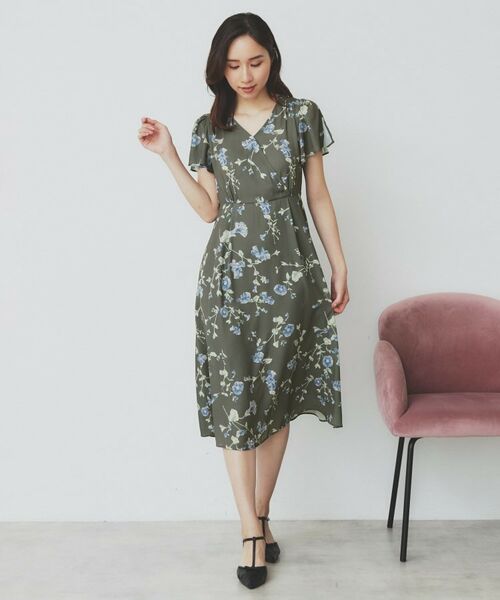 index / インデックス ミニ丈・ひざ丈ワンピース | カシュクールフラワーワンピース【洗濯機洗い可】 | 詳細5