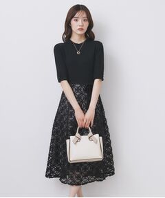 index / インデックス ミニ丈・ひざ丈ワンピース | フラワーレースドッキングワンピース【洗える/抗ピル】