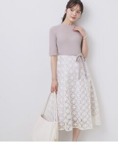index / インデックス ミニ丈・ひざ丈ワンピース | フラワーレースドッキングワンピース【洗える/抗ピル】