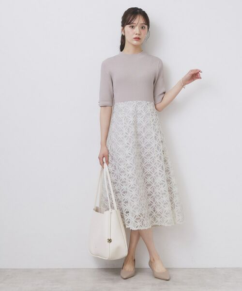 index / インデックス ミニ丈・ひざ丈ワンピース | フラワーレースドッキングワンピース【洗える/抗ピル】 | 詳細14