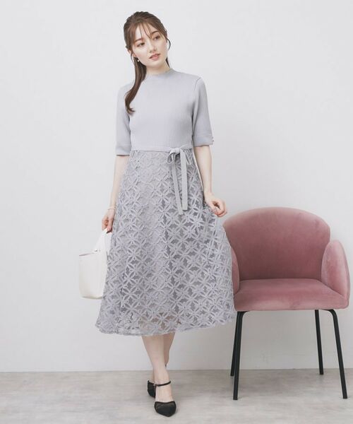 index / インデックス ミニ丈・ひざ丈ワンピース | フラワーレースドッキングワンピース【洗える/抗ピル】 | 詳細17